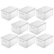 mDesign Plastic Storage Bin Box Container, Lid and Handles, 8 Pack, Clear/Clear