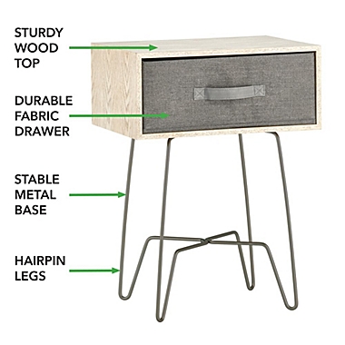 mDesign Modern Farmhouse Home Decor End Table with Fabric Drawer. View a larger version of this product image.
