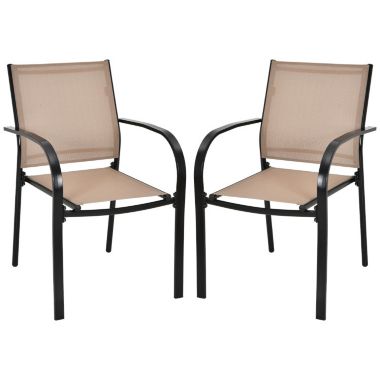 Slickblue Set of 2 Patio Stackable Dining Chairs with Armrests Garden Deck-Brown. View a larger version of this product image.