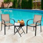 Alternate image 3 for Slickblue Set of 2 Patio Stackable Dining Chairs with Armrests Garden Deck-Brown