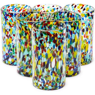 hand blown confetti with color pebbles Mexican Glass set of 4 15 oz 