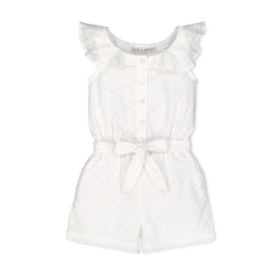 Hope & Henry Girls&#39; Ruffle Collar Button Front Romper, White Circle Grid Eyelet, 3