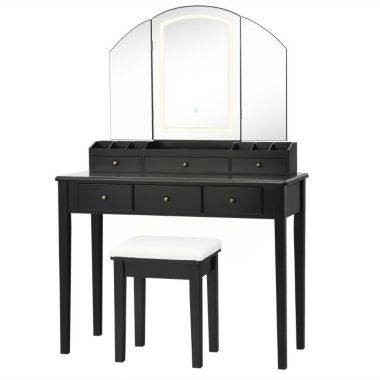 Slickblue Vanity Table Stool Set with Large Tri-folding Lighted Mirror. View a larger version of this product image.