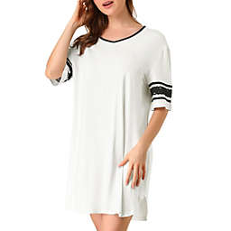 Allegra K Women's Short Sleeve Soft Shirt Sleepwear Nightgown, White, S
