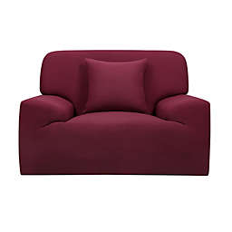 PiccoCasa Stretch Sofa Cover Couch Covers Solid Classic for Sofas Loveseat Armchair Universal Elastic Polyester Furniture with One Pillowcase S, Burgundy