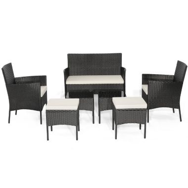 Slickblue 7 Piece Rustproof Wicker Outdoor Sofa Set with Coffee Tables and Ottomans. View a larger version of this product image.
