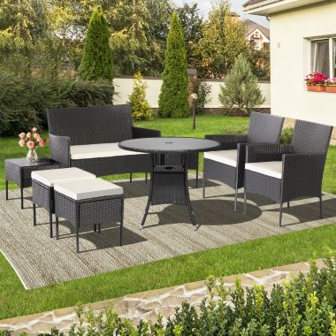 Slickblue 7 Piece Rustproof Wicker Outdoor Sofa Set with Coffee Tables and Ottomans. View a larger version of this product image.