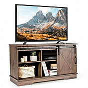 Costway Sliding Barn Door TV Stand with Adjustable Shelf Cabinet-Dark Walnut