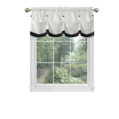Kate Aurora Country Farmhouse Living Solid Colored Button Tuck Window Valance - 56in W x 14in L, Black