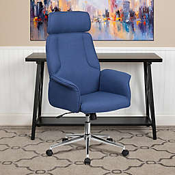 Flash Furniture High Back Desk Chair   Blue Upholstered Swivel Chair for Desk and Office