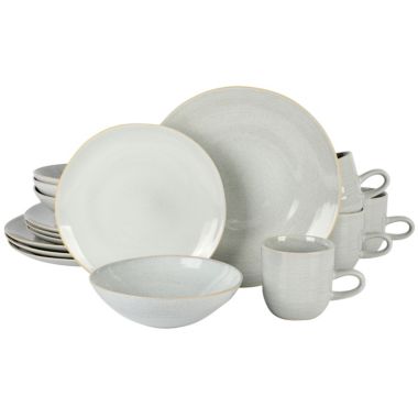 Laurie Gates Ravenna 16 Piece Round Stoneware Dinnerware Set in Grey. View a larger version of this product image.