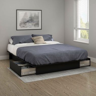 Slickblue Queen Platform Bed Frame with 2 Storage Drawers in Black Wood Finish. View a larger version of this product image.
