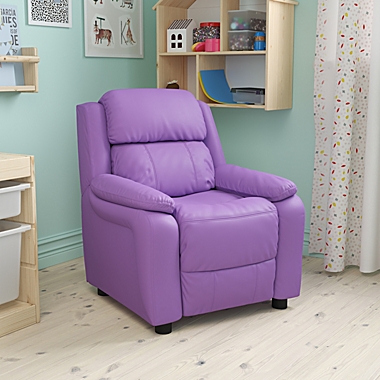 Flash Furniture Deluxe Padded Contemporary Lavender Vinyl Kids Recliner With Storage Arms - Lavender Vinyl. View a larger version of this product image.