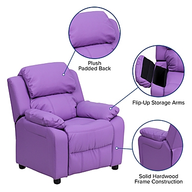 Flash Furniture Deluxe Padded Contemporary Lavender Vinyl Kids Recliner With Storage Arms - Lavender Vinyl. View a larger version of this product image.