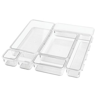 mDesign Plastic Interlocking Desk Drawer Organizer Bins, 7 Piece Set - Clear. View a larger version of this product image.