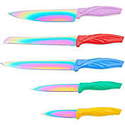 Juvale Titanium Knife Set, Paring, Slicer, Bread, Carving, and Chef Knives (Rainbow, 5 Pack)
