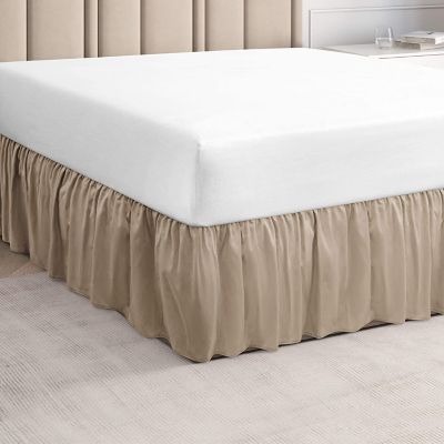 No Lift! NEW Eyelet Wrap Around Dust Ruffle 14in Drop Beige Wrap Bed Skirt 
