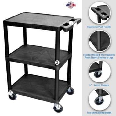 Luxor Rolling 3 Shelf Structural Foam Molded Plastic Storage Utility Cart. View a larger version of this product image.