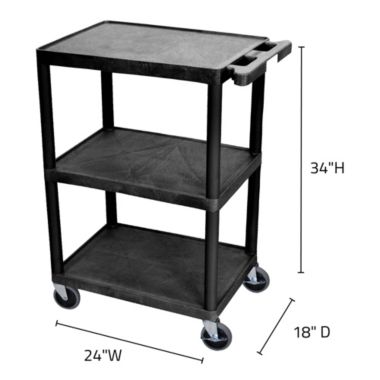 Luxor Rolling 3 Shelf Structural Foam Molded Plastic Storage Utility Cart. View a larger version of this product image.