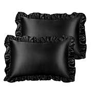 PiccoCasa Set of 2 Satin Ruffle Envelope Pillowcases, 100% Polyester (Satin Fabric) illow Cover Pillow Shams Pillow Protector with Envelope Closure, Black