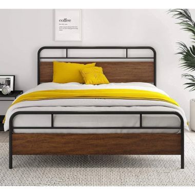Slickblue Full Size Industrial Metal Wood Platform Bed Frame with Headboard and Footboard. View a larger version of this product image.