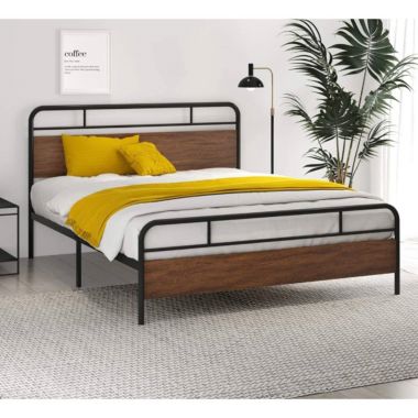Slickblue Full Size Industrial Metal Wood Platform Bed Frame with Headboard and Footboard. View a larger version of this product image.