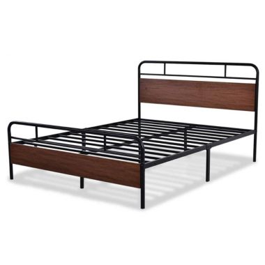 Slickblue Full Size Industrial Metal Wood Platform Bed Frame with Headboard and Footboard. View a larger version of this product image.