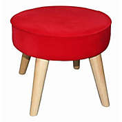Saltoro Sherpi Fabric Upholstered Wooden Footstool with Dowel Legs, Red and Brown-
