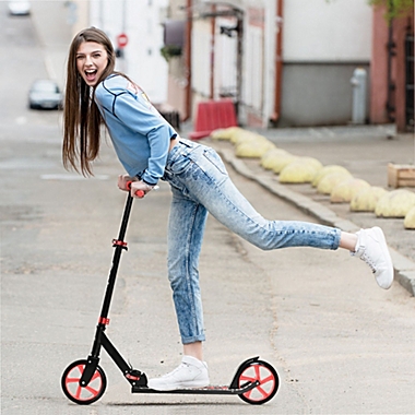 Soozier Folding Kick Scooter for 12 Years and Up for Adults and Teens, Push Scooter with Height Adjustable Handlebar, Big Wheels and Rear Wheel Brake. View a larger version of this product image.
