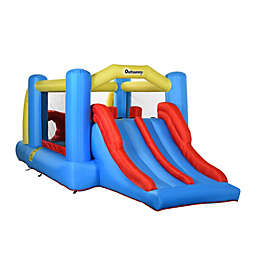 Outsunny Kids Inflatable Bounce House 3-in-1 Jumping Castle with Slide, Climbing Walls, & Trampoline, Air Blower Included
