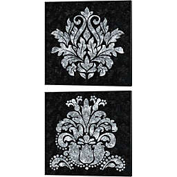 Great Art Now Textured Damask on Black by Lee C 14-Inch x 14-Inch Canvas Wall Art (Set of 2)