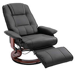 HOMCOM Faux Leather Manual Recliner, Adjustable Swivel Lounge Chair with Footrest, Armrest and Wrapped Wood Base for Living Room, Black