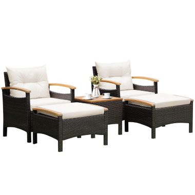 Slickblue 5 Pieces Patio Conversation Set with Cushions Coffee Table and 2 Ottomans. View a larger version of this product image.