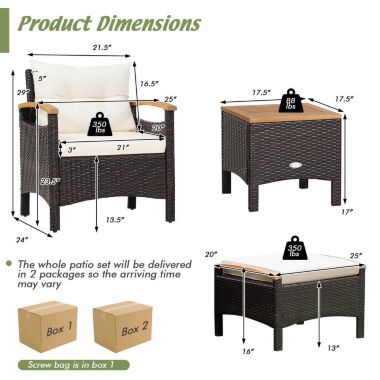 Slickblue 5 Pieces Patio Conversation Set with Cushions Coffee Table and 2 Ottomans. View a larger version of this product image.