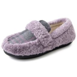 RockDove Women's Tartan Faux Fur Moc Slipper