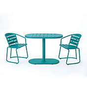 Contemporary Home Living 3-Piece Matte Teal Blue Handcrafted Outdoor Furniture Patio Bistro Set