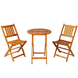 Outsunny 3 Piece Folding Acacia Wood Patio Bistro Set Table and Chairs