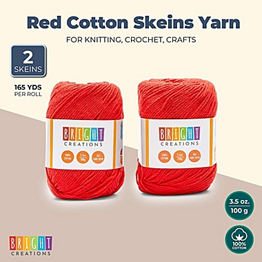 Bright Creations Red Cotton Skeins, Medium 4 Worsted Yarn for Knitting (330 Yards, 2 Pack). View a larger version of this product image.