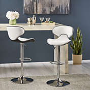 Contemporary Home Living Set of 2 White Handcrafted Adjustable Swivel Barstools 43.25"