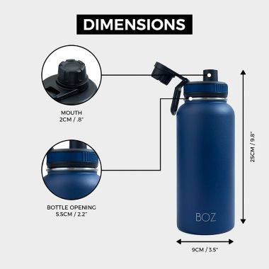 BOZ Stainless Steel Water Bottle XL - Monaco Blue (1 L / 32oz) Wide Mouth, BPA Free, Vacuum Double Wall Insulated. View a larger version of this product image.
