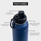 Alternate image 3 for BOZ Stainless Steel Water Bottle XL - Monaco Blue (1 L / 32oz) Wide Mouth, BPA Free, Vacuum Double Wall Insulated
