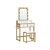 VASAGLE White & Gold Small Makeup Table with Lights
