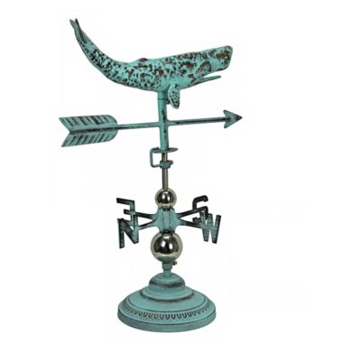 Contrast Verdigris Copper Whale Tabletop Weathervane Home Garden Decor w/ Optional Fence Mount. View a larger version of this product image.