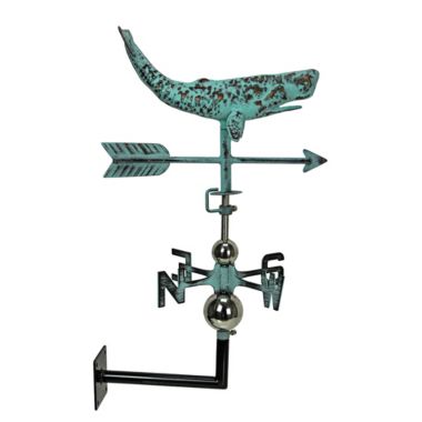 Contrast Verdigris Copper Whale Tabletop Weathervane Home Garden Decor w/ Optional Fence Mount. View a larger version of this product image.