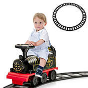Slickblue 6V Electric Kids Ride On Train with 16 Pieces Tracks-Black