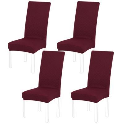 PiccoCasa Polyester Spandex Stretch Knit Dining Chair Covers Wine, 4 Pieces