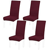 PiccoCasa Set of 4 Solid/Pure Dining Chair Covers Stretch Chair Covers, Polyester Spandex Stretch Knit Dining Chair Covers, Wine