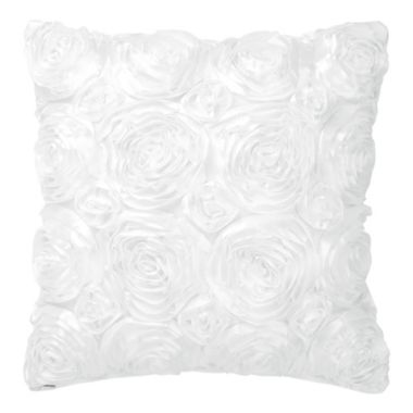 PiccoCasa 3D Flowers Throw Pillow Cover, Romantic Decorative Satin Cushion Cover, Stereo Roses Pillow Cover for Bed Sofa Couch, Snow White, 16"x16". View a larger version of this product image.