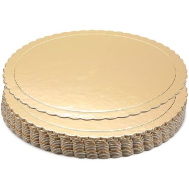 Juvale Gold Foil Round Cake Boards, 10 Inch Scalloped Dessert Base (12 Pack). View a larger version of this product image.
