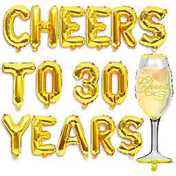 Sparkle and Bash Cheers to 30 Years with Champagne Glass Balloon - Gold Foil Party Balloons - 16 inches